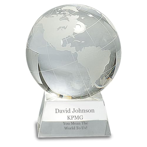 Executive Gift Shoppe | Clear Crystal Globe with Laser Engraved Pedestal Base - 5 1/2" Height