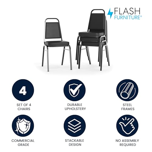 Flash Furniture Hercules Vinyl Banquet Chair, Black, 4-Pack