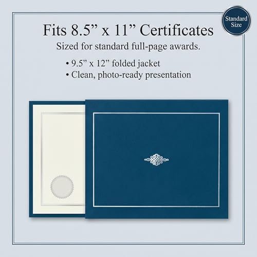 PaperDirect Foil-Stamped Blue Certificate Jacket, Heavy Cover Stock, 9.5"x12", Elegant Silver Foil Crest and Border, Graduation Diplomas, Employee Recognition, Student Awards, Pack of 50