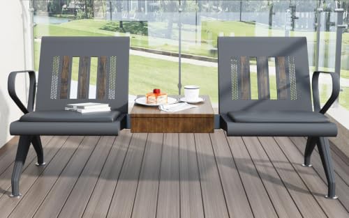 2 Seat Waiting Room Bench with Table Steel Frame Reception Guest Chair