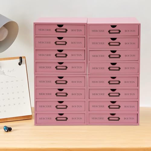 4-Pack Wooden Drawer Organizer 16 Drawers, Retro Desktop Storage Box, Expandable Desk Drawer Organizer with Metal Label Holders for Cosmetics Jewelry Office Supplies Vanity& Makeup