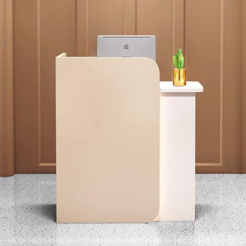 LLZJDDPLY Reception Desk with LED Lights, Front Desk with Lockable Drawer, Modern Receptionist Desk for Supermarket Convenience Store Hotel Lobby(Beige,80cm/31in)