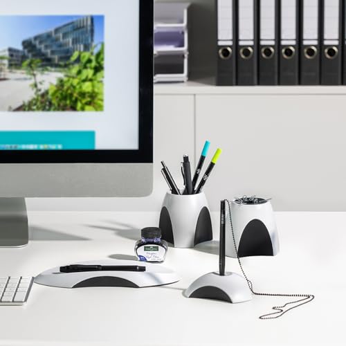 HAN 1752-31, Delta Paper Clip Dispenser. Attractive, Elegant and Stylish. Premium Quality with Ring Magnet, Light-Grey/Black
