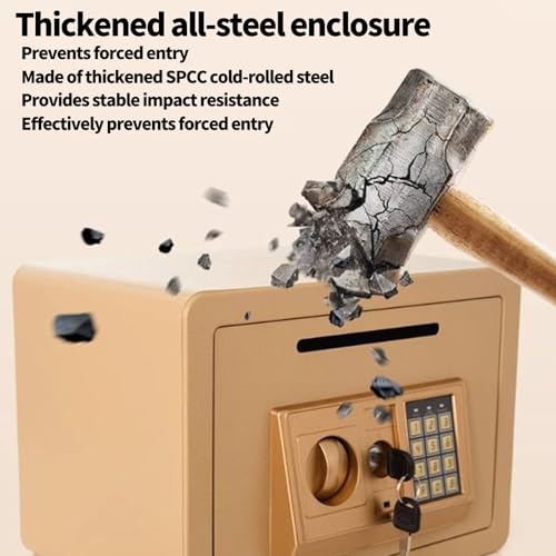 Small Home Safes Safe with Electronic Combination Lock and Emergency Key Water and Fireproof Money Safes for Documents Valuables With cash slot Cash Jewelry(Gold,13.78″x9.84″x9.84″)