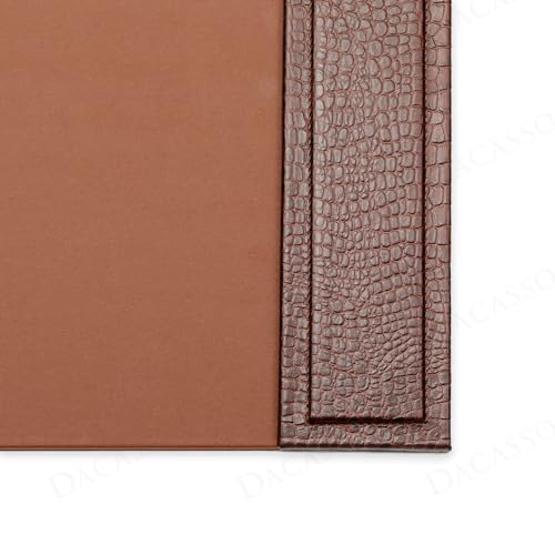 Dacasso 34” x 20” Brown Crocodile Embossed Luxury Leather Desk Pad w/Side Rails - Executive Desk Surface Protector - Blotter for Writing