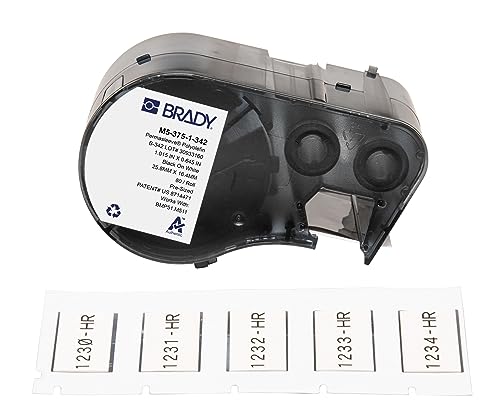 Brady Authentic (M5-375-1-342) PermaSleeve® Heat-Shrink Labels Polyolefin 0.645" H x 1" W Black on White 0.375" Dia, Cartridge of 80 Labels. for use with the BMP51 and M511 Label Printers