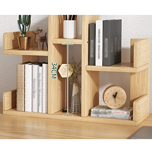 hezhuhe2258 Book Shelf Desktop Shelf Wood Bookshelf Office Desk Rack Display Stand Storage Organizer for Bedroom Bathroom Kitchen Dorm Decor, Log Color