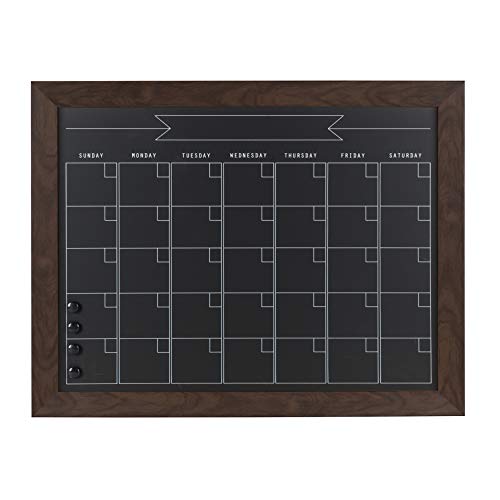 DesignOvation Beatrice Framed Magnetic Chalkboard Monthly Calendar, 23x29, Walnut Brown