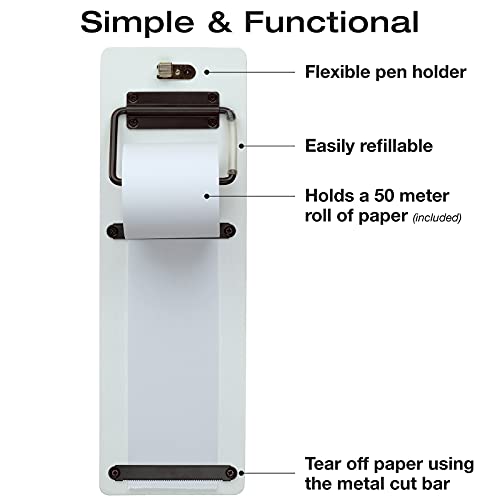 Excello Global Products Wall Mounted Note Paper Dispenser with a 160 Foot roll of Paper Included (White)
