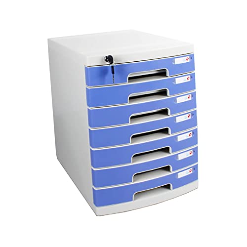 EliteBloom Desktop Organizer Storage Box - Desktop File Cabinet, Desktop Drawer Organizer, with Security Lock A4 Box for Office, 7 Tier File Cabinet, Increase Work Efficiency, Gray,Blue