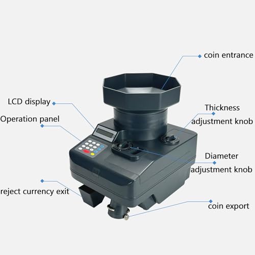 JYXYXSCP 55W Coin Counter Sorter Machine,2300pcs/min Automatic Coin Sorting Machine w/3000pcs Large Capacity,15mm~35mm,LCD Display Coin Dispenser
