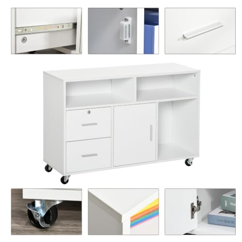 HOMCOM Printer Stand Home Office Mobile Storage Cabinet Organizer White