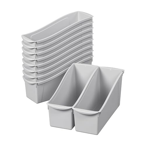 SVYP Linking Storage Book Bins, Plastic, 10-Pack, Light Grey