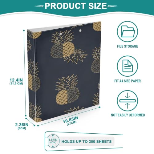 Xpdkjwd Pineapple Theme 3 Ring Binder Can Hold 200 Letter Size Binders, Suitable for Home, Office, Dormitory, 2Pcs