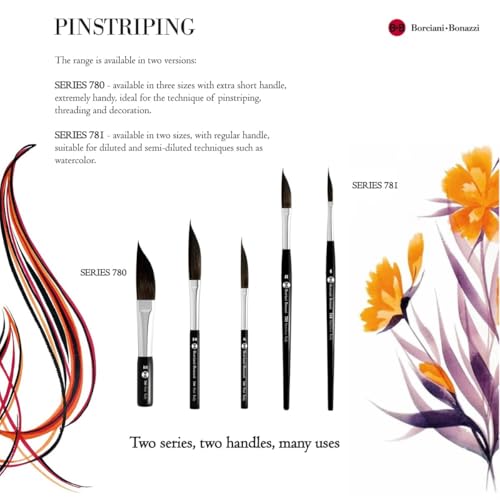 Borciani e Bonazzi Hidro Synthetic Sword Striper Liner Brushes for Fine Lines & Lettering - Sizes 6 - Extra Short Handle, Handcrafted in Italy, Cruelty-Free