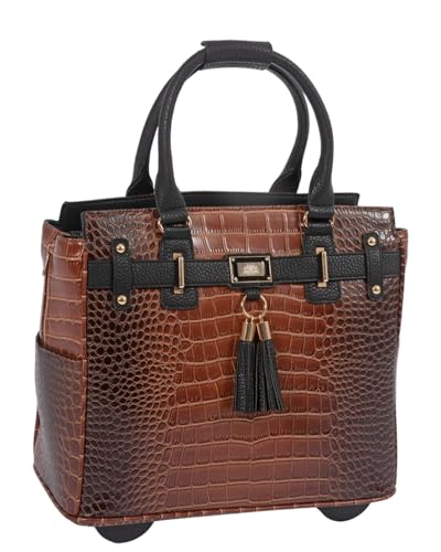 JKM & Company Rolling Laptop Bag for Women | Designer Wheeled Briefcase | Fits 13-17" Laptops | Office Travel Computer Case (Manhattan)