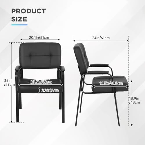 BestOffice Office Guest Chairs Set of 2 Reception Chairs Conference Chairs with Arms Lumbar Support Stack Cushion Seat Meeting Chair PU Leather Office Chair Without Wheels (Black)