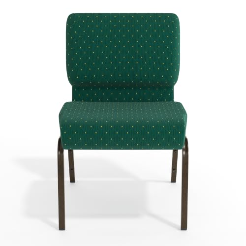 Flash Furniture HERCULES Series 21''W Stacking Church Chair in Hunter Green Dot Patterned Fabric - Gold Vein Frame