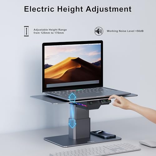 Electric Adjustable Monitor Stand, Computer Monitor Stand with Ambient LED Lighting,44LB Weight Capacity Laptop Stand for 19-40 Inch Monitor&10-16 Inch Computer MacBook Air/Pro, Dell, HP, Asus, Lenovo