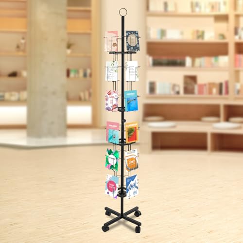 DDYOOK Rotating Greeting Card Rack, 24 Pocket 6 Tier Display Stand, 360 Rotating Floor Stand, Metal Postcard Holder, Black