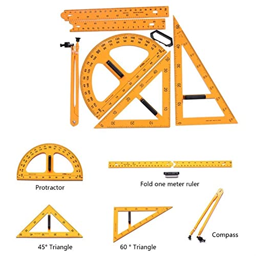 HEAIQI Drawing Compass Drafting Tools Geometry Compass Multifunctional Set Triangle Compass Protractor for Measuring Ruler Math Geometry Student Stationery Professional Geometry Set, Yellow