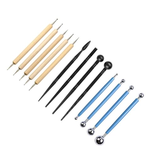QVEZPRYX Clay Tools 13 Sets of Indentation Pen Stainless Steel Bead Ball Bar Ceramic Carving Combination Set