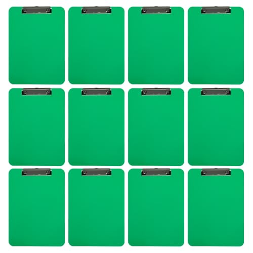JAM PAPER Plastic Clipboards with Low Profile Metal Clip - Letter Size (9 x 12.5) - Green - 12 Clip Boards/Pack