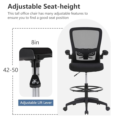 PayLessHere | Ergonomic Drafting Chair | Black | 220lbs Capacity