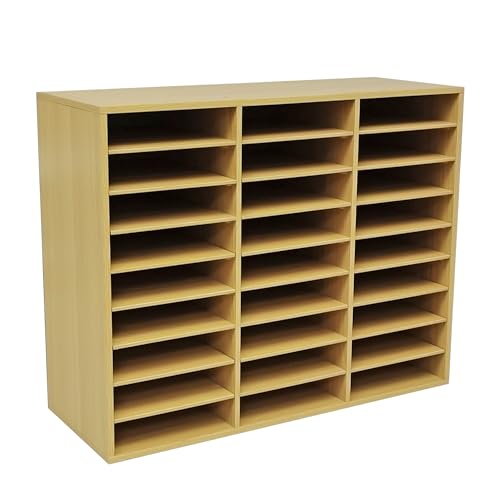 FixtureDisplays® 29.5 X 23.6 X 11.2" Wood Adjustable Literature Organizer, 27 Compartment Mailslot Organizer, Removable Shelves, Stackable 18818-OAK
