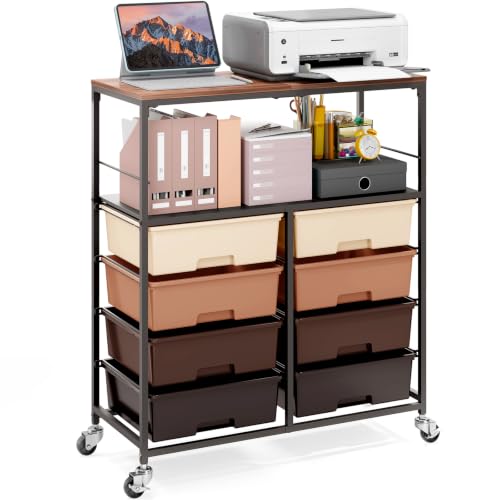 APEXCHASER Rolling Storage Cart with 8 Large Drawers, Wooden Tabletop