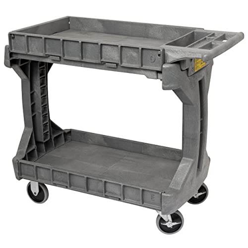 Akro-Mils 30930 ProCart 400 Pound Capacity Heavy Duty 2 Tier Rolling Service Utility Cart with Wheels and Hinged Side Gates, 42-Inch x 19-Inch x 35-Inch, Gray