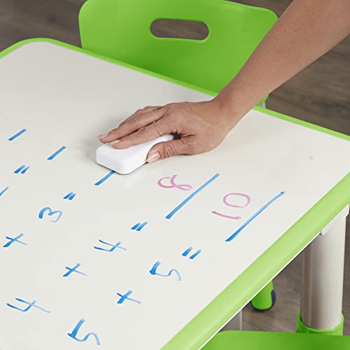 ECR4Kids Dry-Erase Square Activity Table with 2 Chairs, Adjustable, Kids Furniture, Grassy Green, 3-Piece