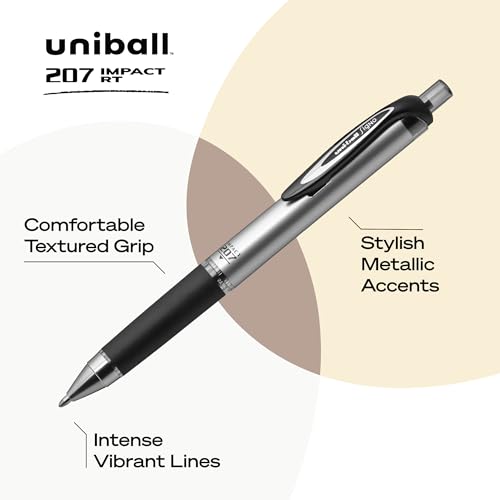 uniball™ 207 Impact Gel Pens, Bold Point (1.0mm), Black, 12 Pack