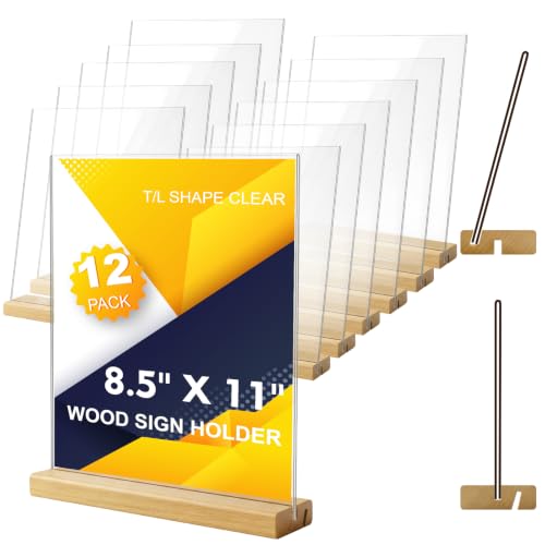 Comix 8.5x11 Inch Acrylic Sign Holder with Wood Base, 12 Pack Flyer Holder