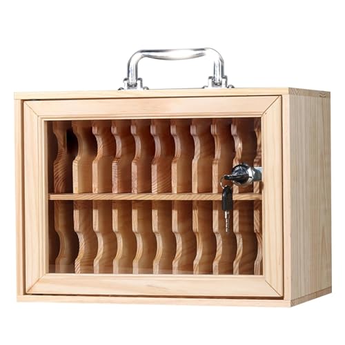 WLYMQFC 24/36/48/60 Slots Cell Phone Storage Box, Wood Cell Phone Lockers Storage Cell Phone Locker Box with Lock Pocket Chart for Phones Locking Cell Phone Cabinet for Classroom Offices School Employ