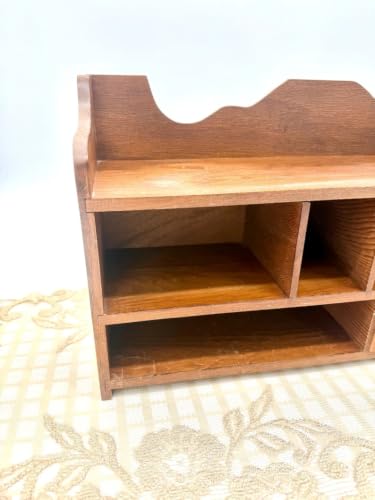 GHCUHJ Wooden Desk Organizer with Drawer, 5-Slot Desktop Storage Caddy, Rustic Brown Desktop Organizer for Office Home School Supplies, Pen Pencil Holder with Storage Compartment