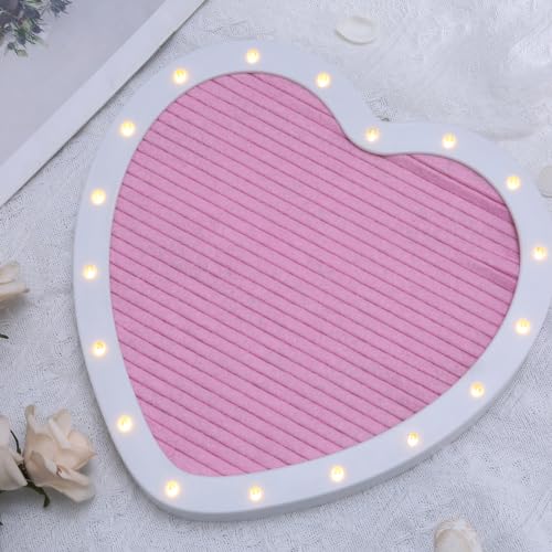 MAJIAOFANG Heart Shaped Felt Letter Board with Changeable Letters LED Lighted Message Board Sign Valentines Day Birthday Party Heart Shaped Letter Board