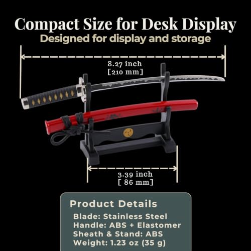 Wablade Samurai Katana Letter Opener with Stand, 8.27", Made in Seki, Japan