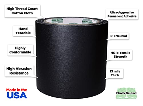 BookGuard 4 Inch Black Book Repair Cloth Tape 15 Yard Roll