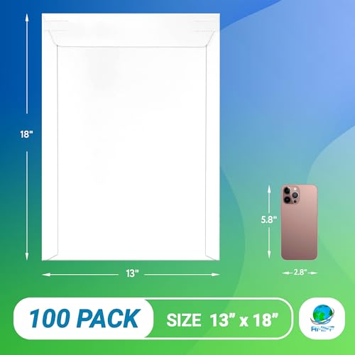 Amiff Rigid Mailers with Self-Seal, White 13 x 18 Inches, 100 Pack, 550 GSM Thick Paperboard Envelopes for Documents, Photos, CDs