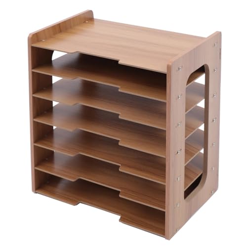 Wood Office Paper Organizer, Desktop File Holder, Letter Tray, A4 Sorter, Document Book, Magazine, 7Tier Widen for Home Office
