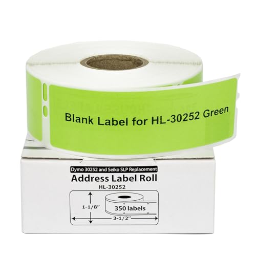HouseLabels Compatible with Dymo 30252 Labels, Green, 1-1/8" x 3-1/2"