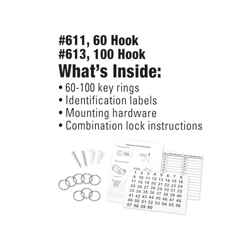 Lucky Line 60 Hook Combination Locking Metal Key Cabinet Organizer, Black (61100), 60 Hooks