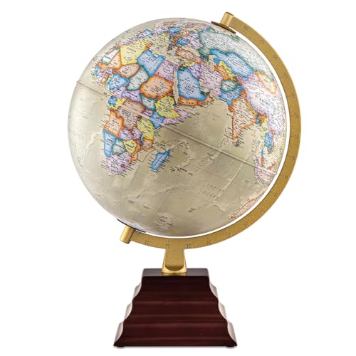 Waypoint Geographic Peninsula Plus Globe, 12" Antique Ocean-Style World Globe, Up-to-Date Reference For Home and Office Decor, 19.5“ H x 13.5“ W x 12“ D