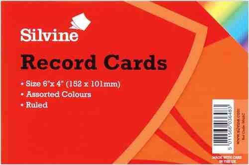 3 x Silvine Record Cards Ruled 152x101mm Pack of 100 Assorted Colours
