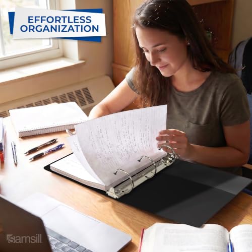 Samsill Durable 3 inch 3 Ring Binder, D Ring Binder, 100% Recycled Chipboard, Black, 12 Pack