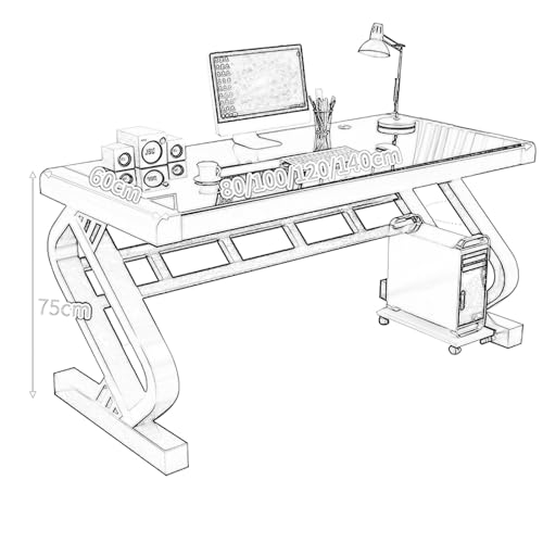 Modern Office Desk with Glass Top & Z-Shaped Metal Frame, Tempered Glass Computer Desk, Sturdy Writing Desk Table Study Desk, Gaming Desk Computer Desk for Home Office Workstation(Black+black,80*60*75