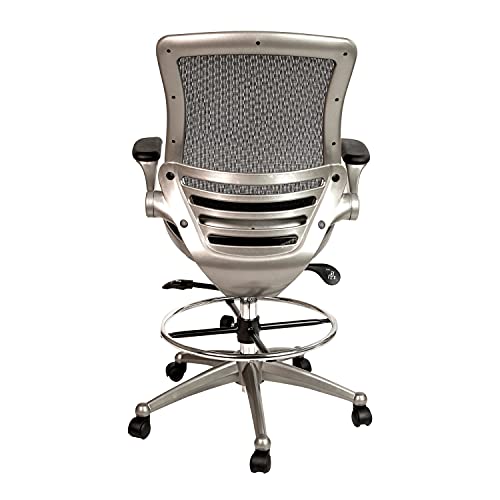 EMMA + OLIVER Graphite Gray Mid-Back Drafting Chair with Flip-Up Arms