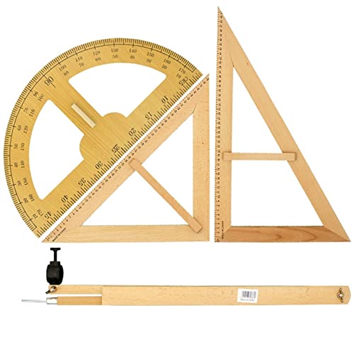 FENOKD Circular Gauge Set Solid Wood Teacher' Triangle Board Ruler Protractor Blackboard Multi-Purpose Compass 50Cm Triangle Ruler Set Large Teaching Aids Circle Gauge，