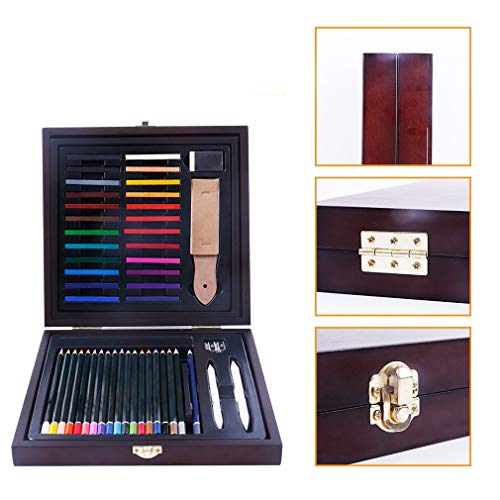 YYMIYU 48 Art Tools in Hand-painted Color Lead Brushes in Wooden Box